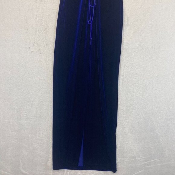 Vintage Niki Livas Blue Velvet Maxi Gown Dress Size 8 Lace Up Back Stretch Prom - Picture 16 of 16